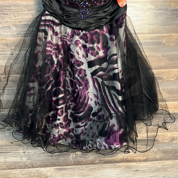 Cindy Collection Strapless Purple Leopard & Black Tulle Prom Formal Dress  NWT - Picture 4 of 4
